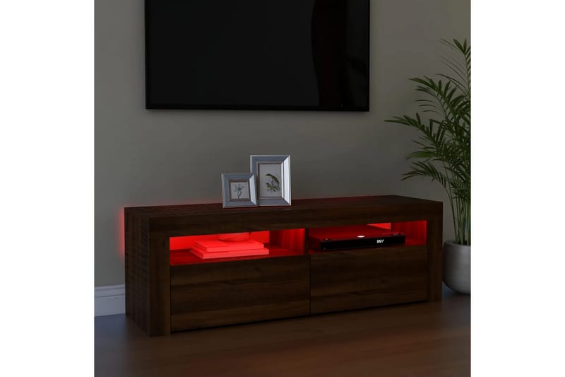 beBasic tv-bord med LED-lys 120x35x40 cm brun egetræsfarve - Brun - Møbler - TV borde & mediemøbler - TV-borde