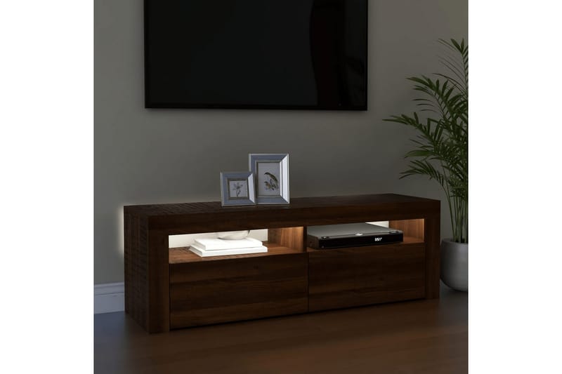 beBasic tv-bord med LED-lys 120x35x40 cm brun egetræsfarve - Brun - TV-borde
