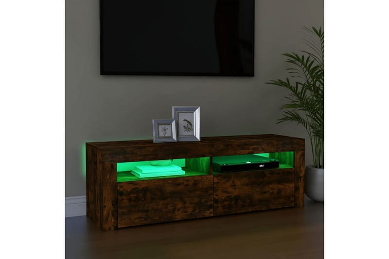 beBasic tv-bord med LED-lys 120x35x40 cm røget egetræsfarve - Brun - Møbler - TV borde & mediemøbler - TV-borde