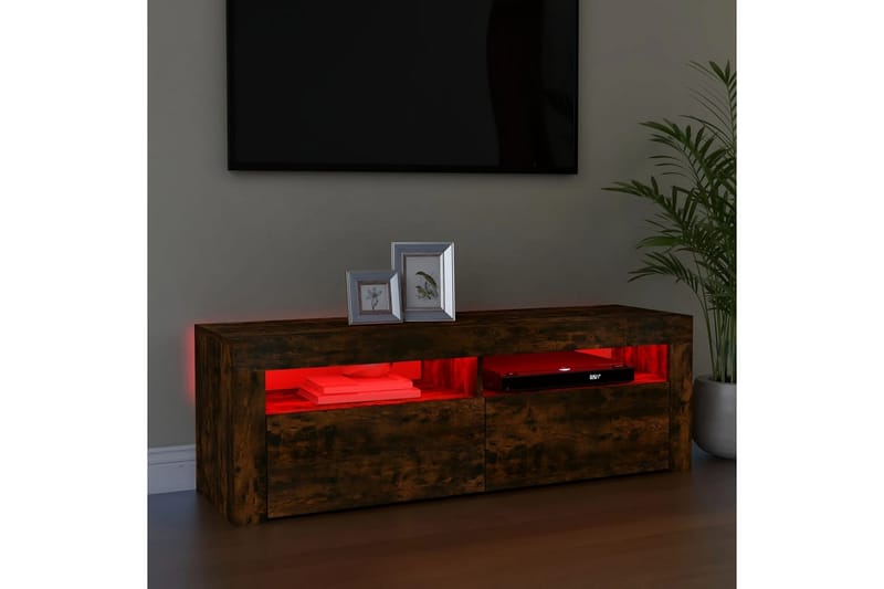 beBasic tv-bord med LED-lys 120x35x40 cm røget egetræsfarve - Brun - Møbler - TV borde & mediemøbler - TV-borde