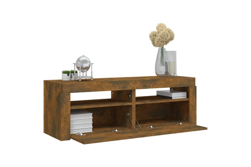 beBasic tv-bord med LED-lys 120x35x40 cm røget egetræsfarve - Brun - Møbler - TV borde & mediemøbler - TV-borde