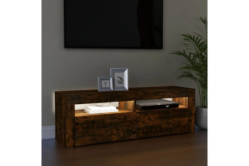 beBasic tv-bord med LED-lys 120x35x40 cm røget egetræsfarve - Brun - Møbler - TV borde & mediemøbler - TV-borde