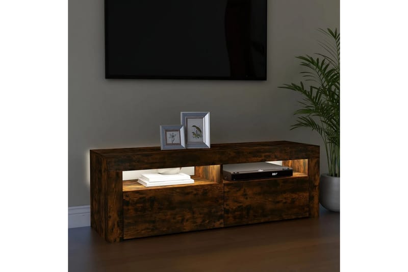 beBasic tv-bord med LED-lys 120x35x40 cm røget egetræsfarve - Brun - TV-borde