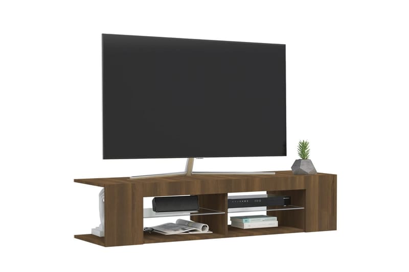 beBasic tv-bord med LED-lys 135x39x30 cm brun egetræsfarve - Brun - TV-borde