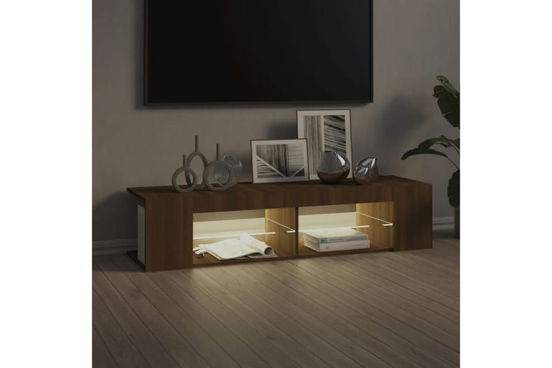 beBasic tv-bord med LED-lys 135x39x30 cm brun egetræsfarve - Brun - Møbler - TV borde & mediemøbler - TV-borde