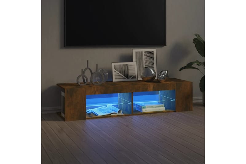 beBasic tv-bord med LED-lys 135x39x30 cm røget egetræsfarve - Brun - TV-borde