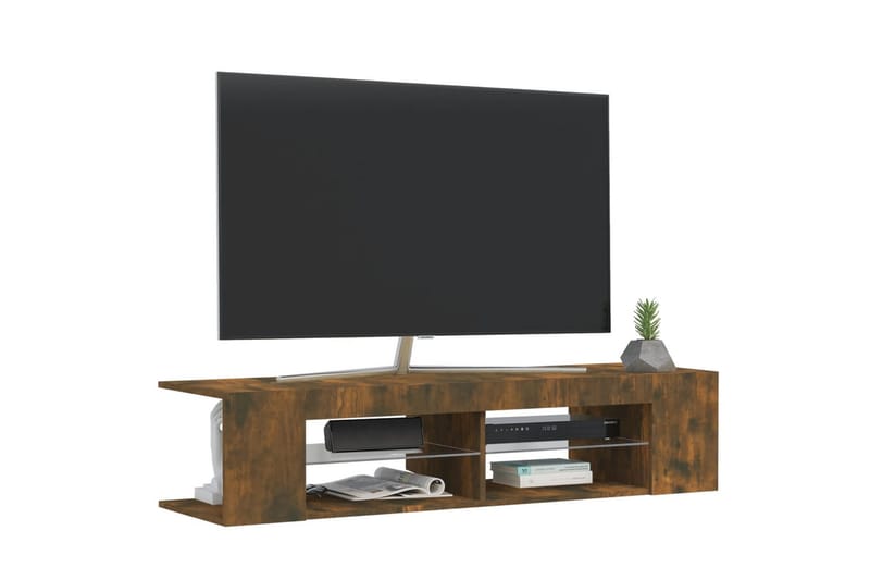 beBasic tv-bord med LED-lys 135x39x30 cm røget egetræsfarve - Brun - Møbler - TV borde & mediemøbler - TV-borde