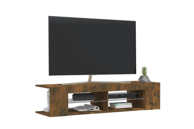 beBasic tv-bord med LED-lys 135x39x30 cm røget egetræsfarve - Brun - TV-borde