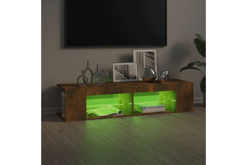 beBasic tv-bord med LED-lys 135x39x30 cm røget egetræsfarve - Brun - Møbler - TV borde & mediemøbler - TV-borde