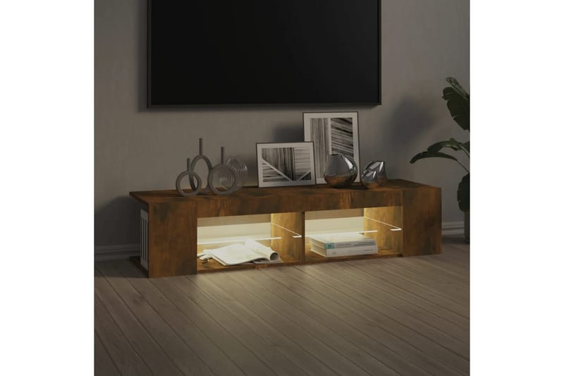 beBasic tv-bord med LED-lys 135x39x30 cm røget egetræsfarve - Brun - Møbler - TV borde & mediemøbler - TV-borde