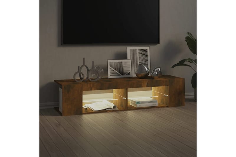 beBasic tv-bord med LED-lys 135x39x30 cm røget egetræsfarve - Brun - TV-borde