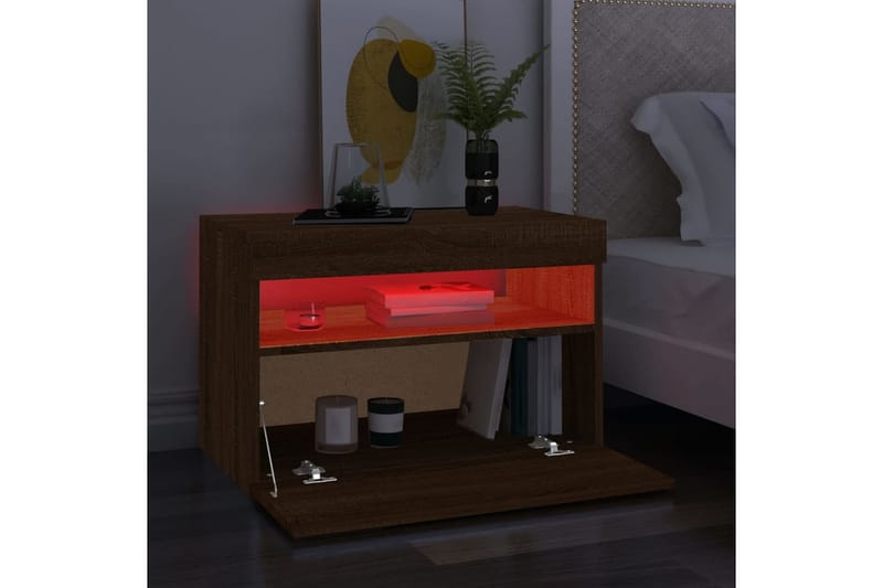 beBasic tv-bord med LED-lys 60x35x40 cm brun egetræsfarve - Brun - Møbler - TV borde & mediemøbler - TV-borde
