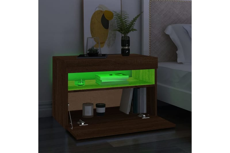 beBasic tv-bord med LED-lys 60x35x40 cm brun egetræsfarve - Brun - TV-borde