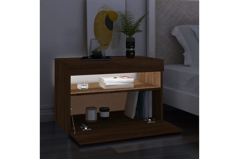 beBasic tv-bord med LED-lys 60x35x40 cm brun egetræsfarve - Brun - Møbler - TV borde & mediemøbler - TV-borde
