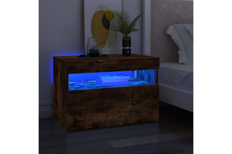 beBasic tv-bord med LED-lys 60x35x40 cm røget egetræsfarve - Brun - Møbler - TV borde & mediemøbler - TV-borde