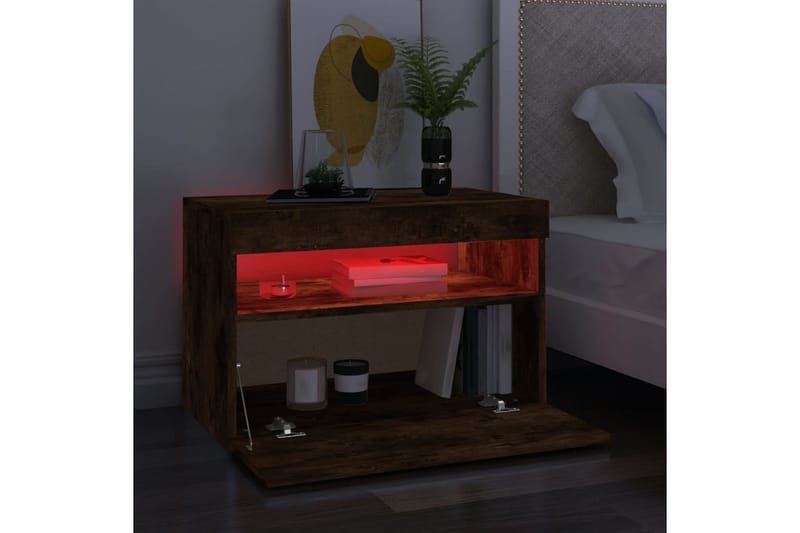 beBasic tv-bord med LED-lys 60x35x40 cm røget egetræsfarve - Brun - Møbler - TV borde & mediemøbler - TV-borde