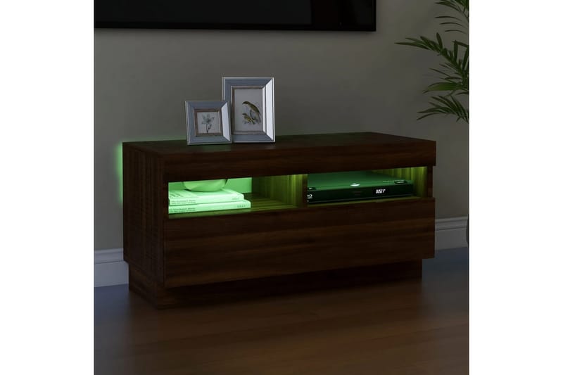 beBasic tv-bord med LED-lys 80x35x40 cm brun egetræsfarve - Brun - TV-borde