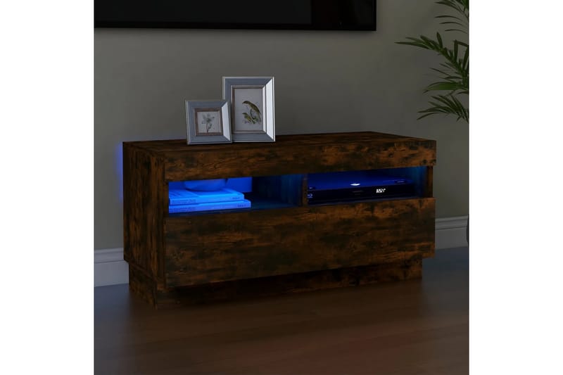beBasic tv-bord med LED-lys 80x35x40 cm røget egetræsfarve - Brun - TV-borde