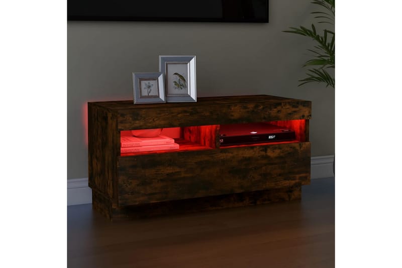 beBasic tv-bord med LED-lys 80x35x40 cm røget egetræsfarve - Brun - Møbler - TV borde & mediemøbler - TV-borde