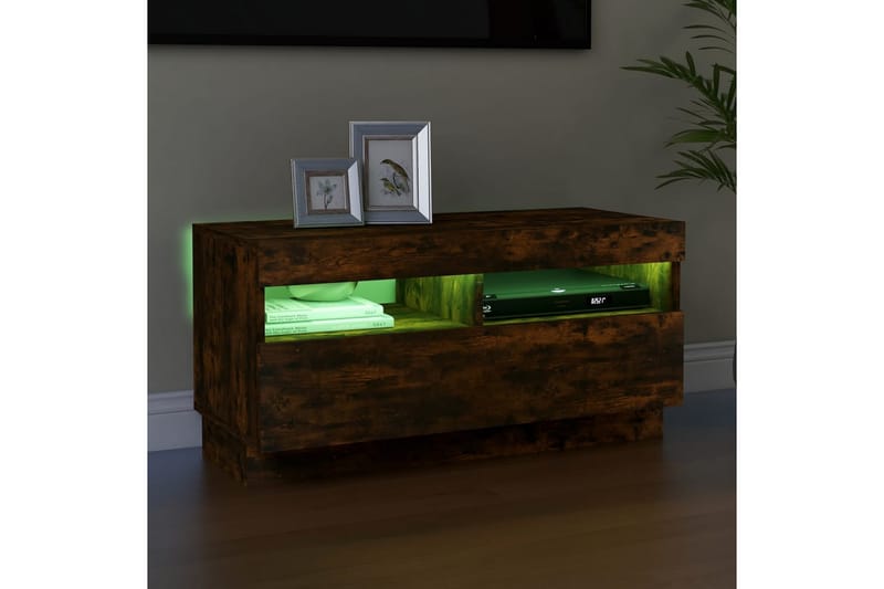 beBasic tv-bord med LED-lys 80x35x40 cm røget egetræsfarve - Brun - Møbler - TV borde & mediemøbler - TV-borde