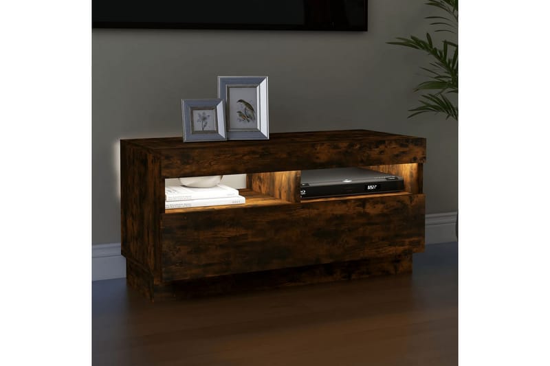 beBasic tv-bord med LED-lys 80x35x40 cm røget egetræsfarve - Brun - Møbler - TV borde & mediemøbler - TV-borde