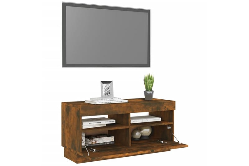 beBasic tv-bord med LED-lys 80x35x40 cm røget egetræsfarve - Brun - Møbler - TV borde & mediemøbler - TV-borde