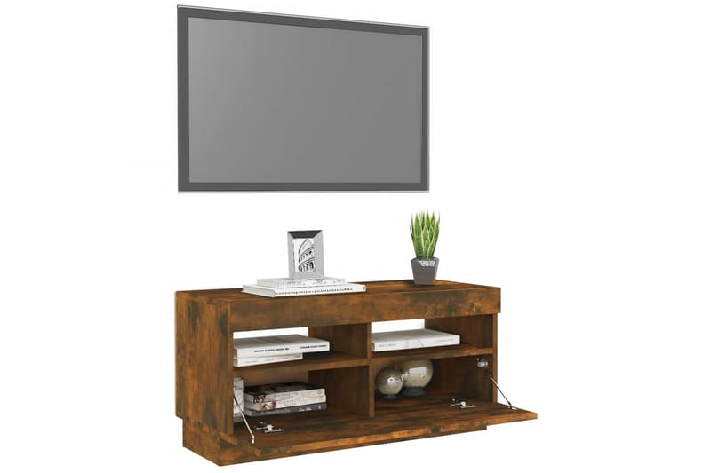 beBasic tv-bord med LED-lys 80x35x40 cm røget egetræsfarve - Brun - TV-borde