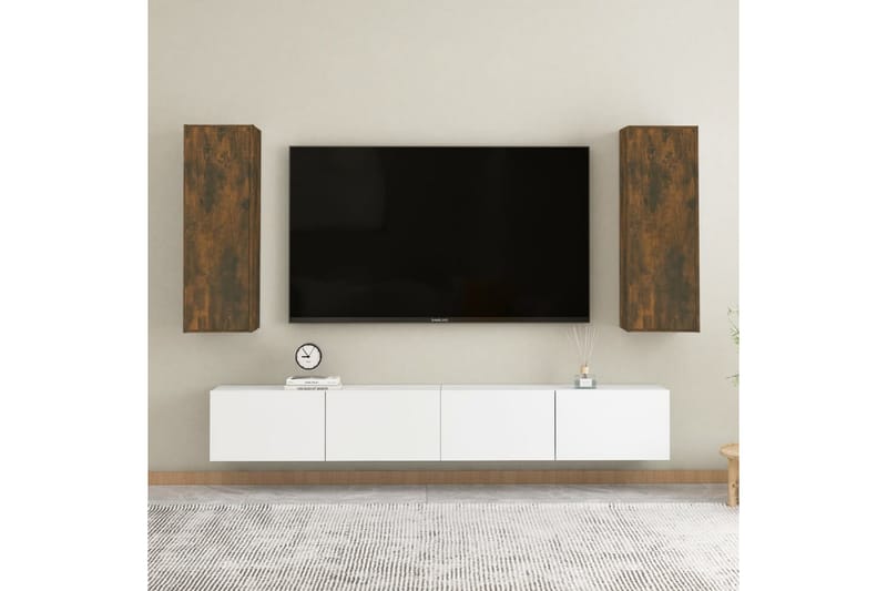 beBasic tv-borde 2 stk. 30,5x30x90 cm konstrueret træ røget egetræ - Brun - TV-borde