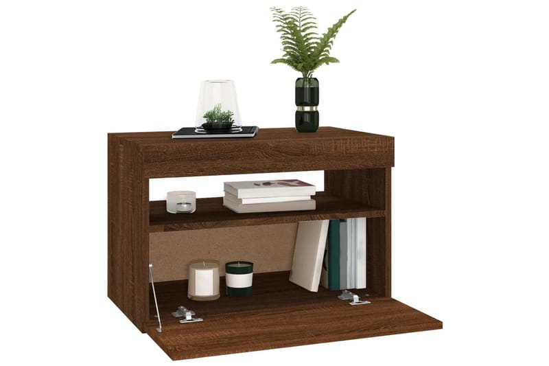 beBasic tv-borde 2 stk. med LED-lys 60x35x40 cm brun egetræsfarve - Brun - Møbler - TV borde & mediemøbler - TV-borde