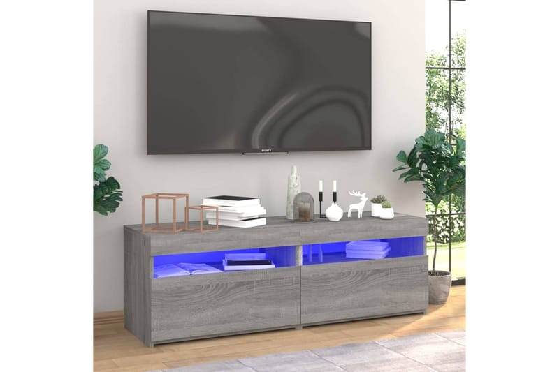 beBasic tv-borde 2 stk. med LED-lys 60x35x40 cm grå sonoma-eg - GrÃ¥ - Møbler - TV borde & mediemøbler - TV-borde