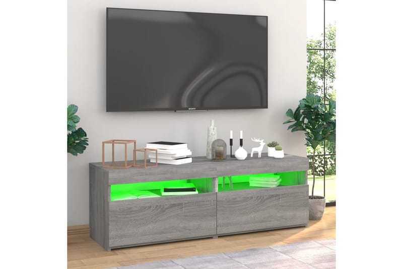 beBasic tv-borde 2 stk. med LED-lys 60x35x40 cm grå sonoma-eg - GrÃ¥ - TV-borde