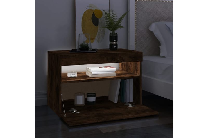 beBasic tv-borde 2 stk. med LED-lys 60x35x40 cm røget egetræsfarve - Brun - Møbler - TV borde & mediemøbler - TV-borde