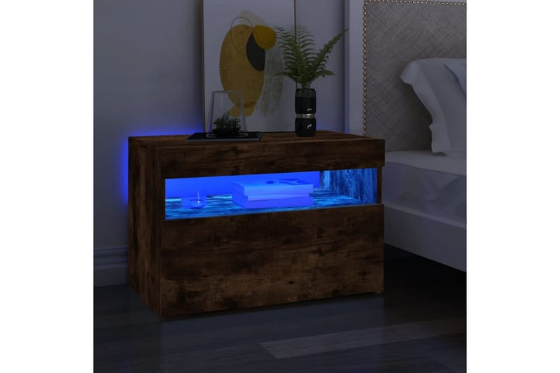 beBasic tv-borde 2 stk. med LED-lys 60x35x40 cm røget egetræsfarve - Brun - Møbler - TV borde & mediemøbler - TV-borde