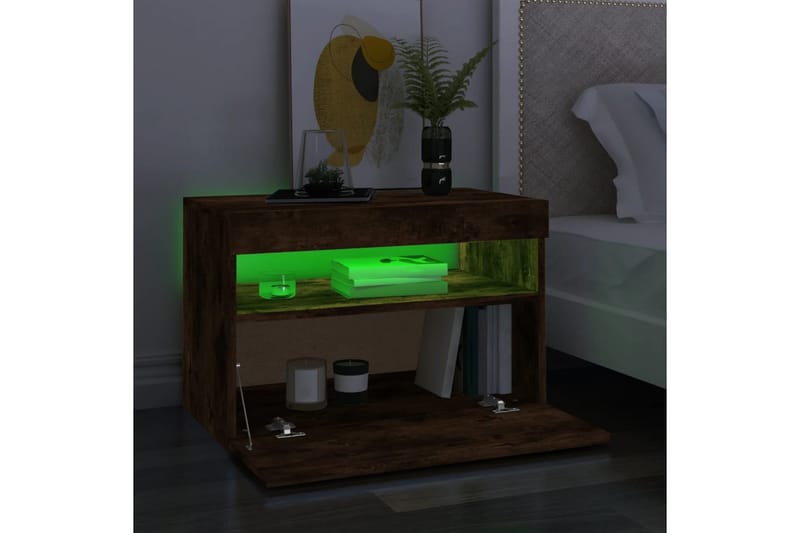 beBasic tv-borde 2 stk. med LED-lys 60x35x40 cm røget egetræsfarve - Brun - Møbler - TV borde & mediemøbler - TV-borde