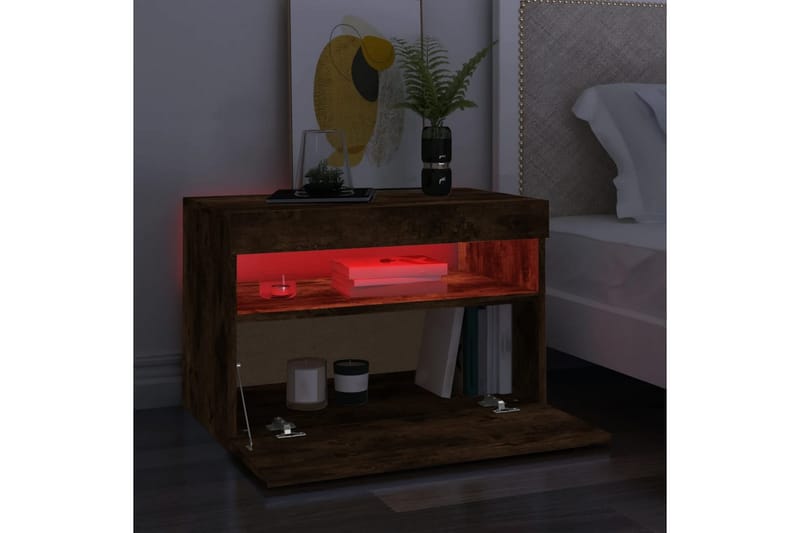 beBasic tv-borde 2 stk. med LED-lys 60x35x40 cm røget egetræsfarve - Brun - Møbler - TV borde & mediemøbler - TV-borde