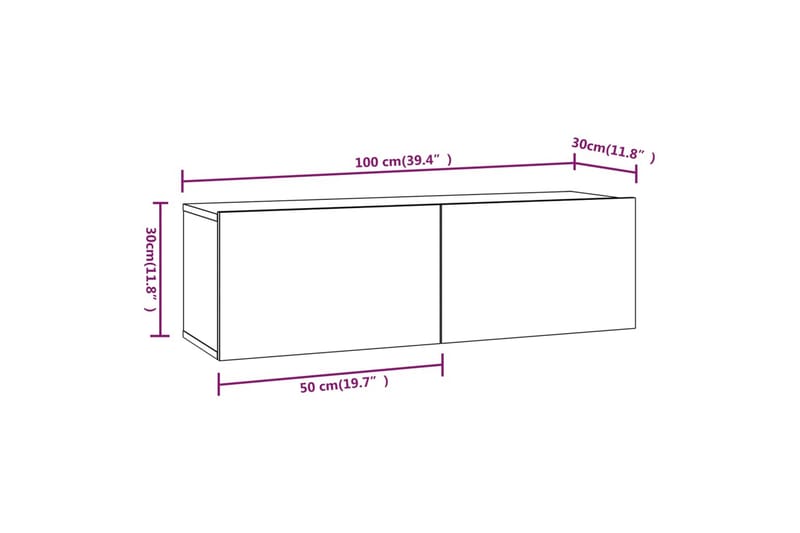 beBasic væghængte tv-skabe 2 stk. 100x30x30 cm konstrueret træ betongrå - GrÃ¥ - Møbler - TV borde & mediemøbler - TV-borde