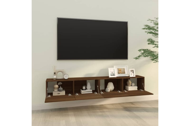 beBasic væghængte tv-skabe 2 stk. 100x30x30 cm konstrueret træ brunt eg - Brun - TV-borde
