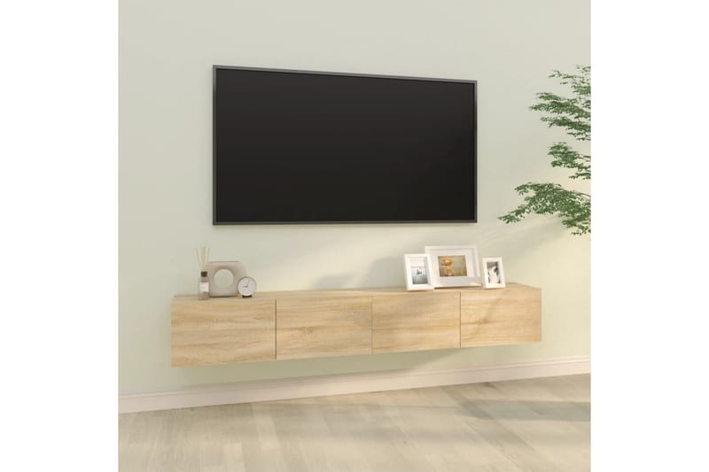 beBasic væghængte tv-skabe 2 stk. 100x30x30cm konstrueret træ sonoma-eg - Brun - TV-borde