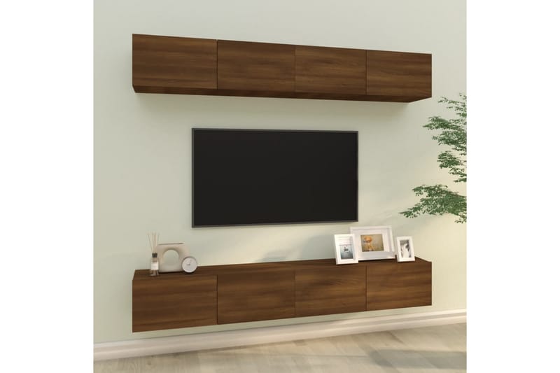 beBasic væghængte tv-skabe 4 stk. 100x30x30 cm brun egetræsfarve - Brun - TV-borde
