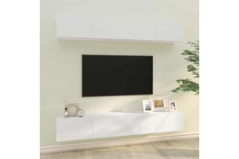 beBasic væghængte tv-skabe 4 stk. 100x30x30 cm hvid højglans - Hvid - TV-borde