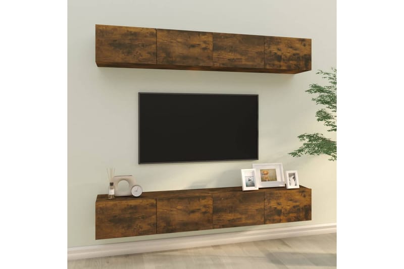 beBasic væghængte tv-skabe 4 stk. 100x30x30 cm røget egetræsfinish - Brun - TV-borde