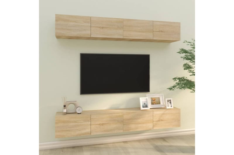 beBasic væghængte tv-skabe 4 stk. 100x30x30 cm sonoma-eg - Brun - TV-borde