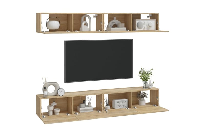 beBasic væghængte tv-skabe 4 stk. 100x30x30 cm sonoma-eg - Brun - Møbler - TV borde & mediemøbler - TV-borde