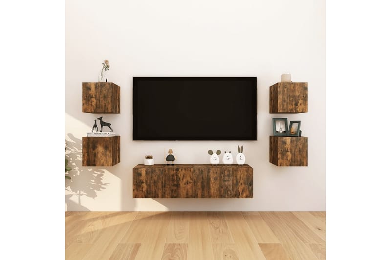 beBasic væghængte tv-skabe 8 stk. 30,5x30x30 cm røget egetræsfarve - Brun - TV-borde