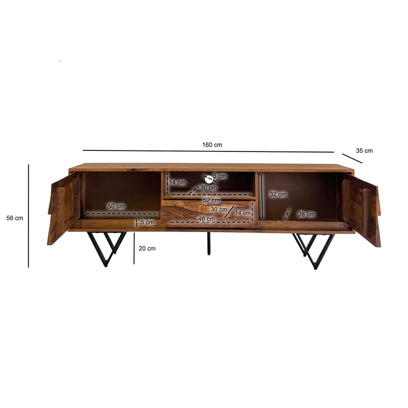 Belano TV-bænk 160 cm Industriel stil - Varm brun med sorte ben - Møbler - TV borde & mediemøbler - TV-borde
