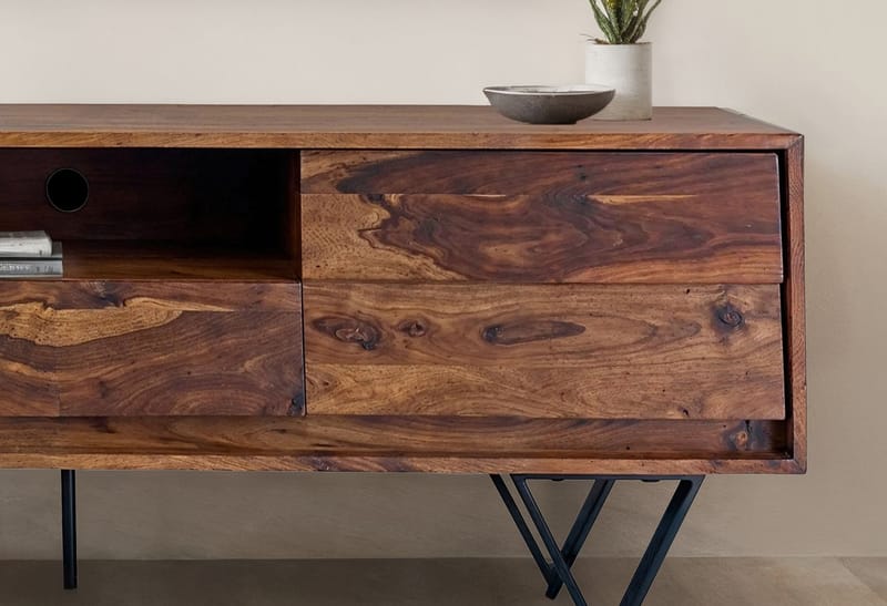 Belano TV-bænk 160 cm Industriel stil - Varm brun med sorte ben - Møbler - TV borde & mediemøbler - TV-borde