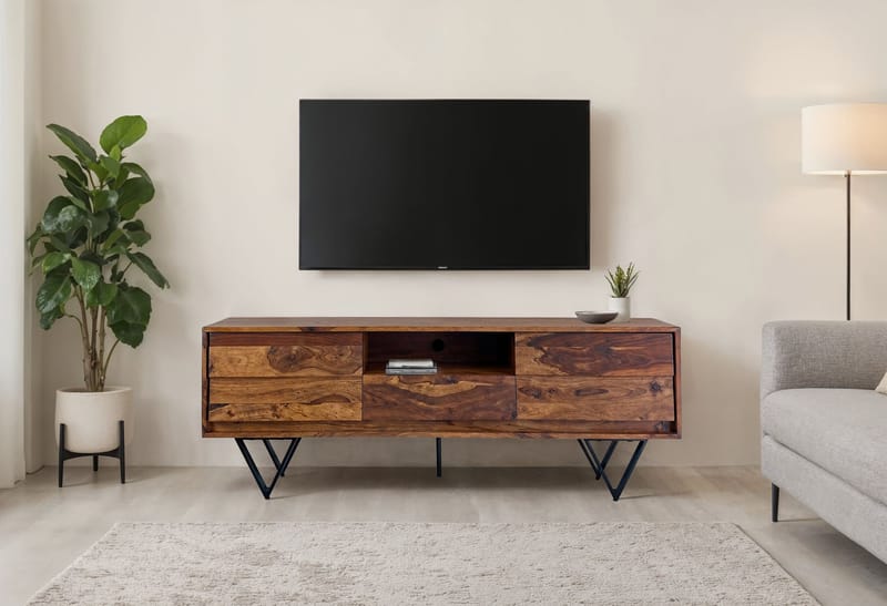 Belano TV-bænk 160 cm Industriel stil - Varm brun med sorte ben - Møbler - TV borde & mediemøbler - TV-borde