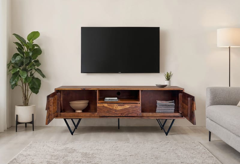 Belano TV-bænk 160 cm Industriel stil - Varm brun med sorte ben - Møbler - TV borde & mediemøbler - TV-borde