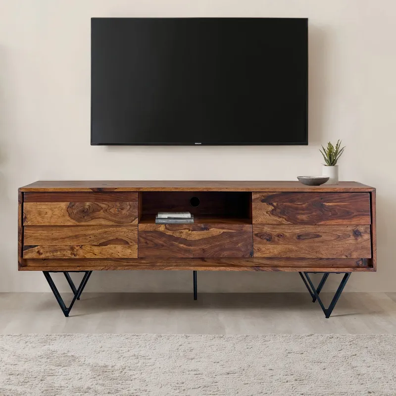 Belano TV-bænk 160 cm Industriel stil - Varm brun med sorte ben - Møbler - TV borde & mediemøbler - TV-borde