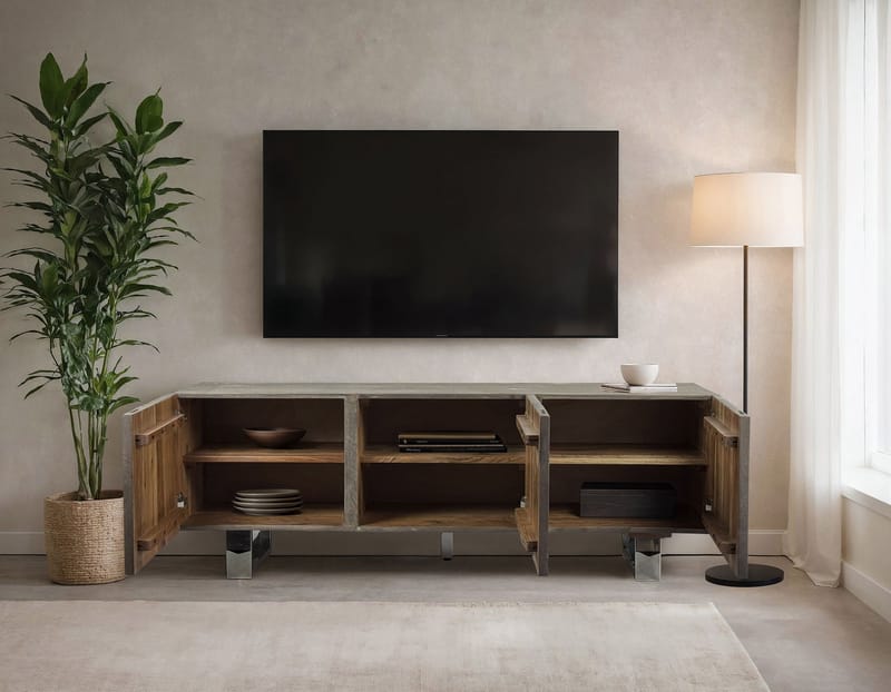 Belela TV-bænk 160 cm - røggrå og krom - Møbler - TV borde & mediemøbler - TV-borde